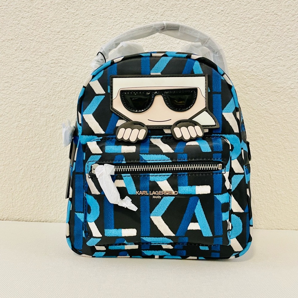 NWT Karl Lagerfeld Paris Smal Amour Backpack Purse EDC, Blue Print